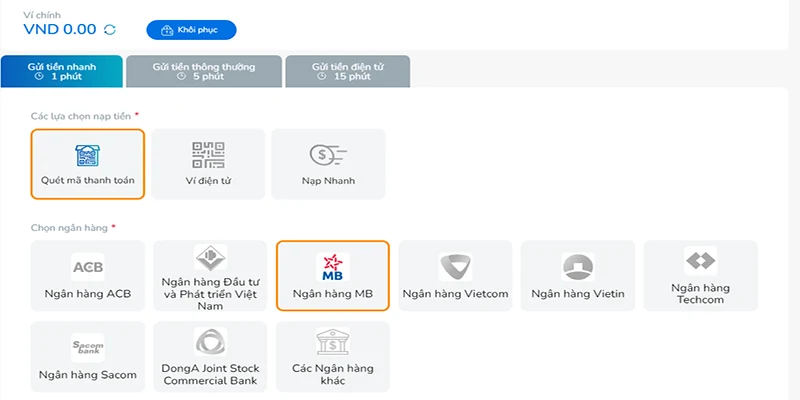 Hướng dẫn nạp tiền BK8 qua quét mã thanh toán