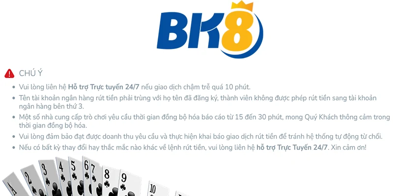 Lưu ý khi nạp tiền BK8