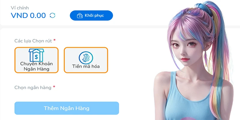 Rút tiền BK8 hổ trợ rút tiền qua chuyển khoản ngân hàng và USDT